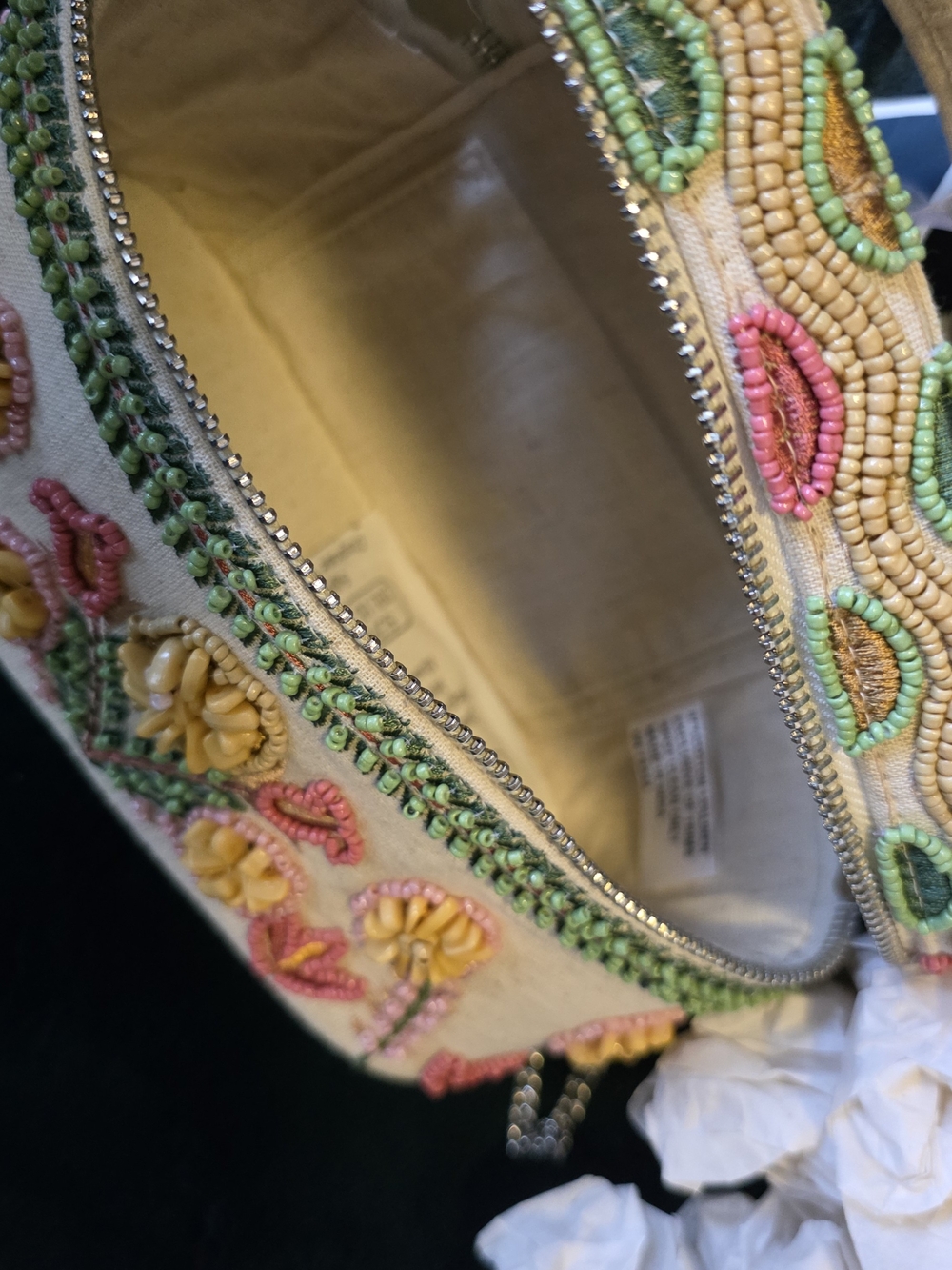 Handcrafted Embroidered Cream Beaded Top-Handle Crossbody Bag - Picture 6 of 8